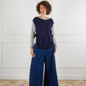 Chalk - Navy Tiff Tabard jumper with side tie bows