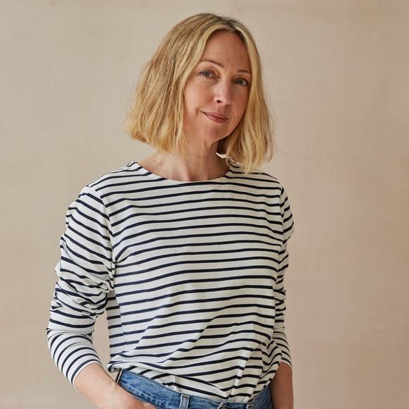 Chalk - Fleur Stripe long sleeved Fitted T-shirt 
Colour - Navy/Cream