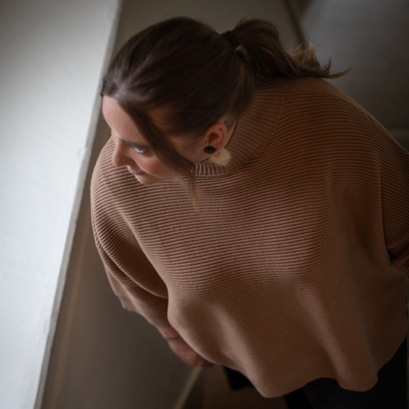 Chalk - Vicki Jumper stylish & relaxed shape 
Colour - Dark Tan