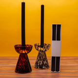 Glass House Interiors - offering unique patterned, quality and shaped glassware.

Set of 4 Black Ribbed Dinner Candles Dia. 2.2cm &amp; H24cm&nbsp;