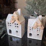 Ceramic Ribbed House with Bow topper - 2 sizes