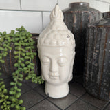 Distressed White glazed ceramic decorative Buddha Heads
Available in two sizes; Small H13.5cm &amp; Medium H19cm