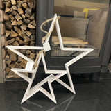 Hanging Natural Wooden Open Stars - Set of 2