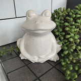 White glazed ceramic decorative Frog with a cheeky smile H14cm