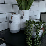 White & Grey Ribbed Vases - 2 sizes