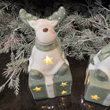 Ceramic White & Green LED Present - Snowman, Santa & Reindeer