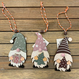 Christmas Wooden Gonk Hanging Decoration Available in 3 coloured Santa's hats; Chocolate brown, Green & Pink 
