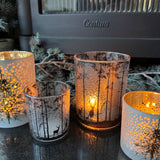 Frosted Glass Candle Holders with Tree & Deer detail - 2 sizes