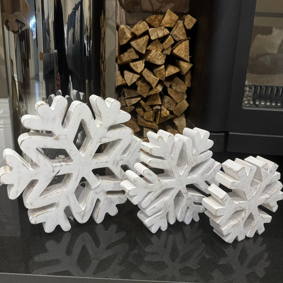 Standing Wooden Snowflakes set of 3