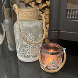 Christmas frosted glass hurricane with snowy scene