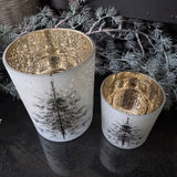 Frosted Glass Candle Holders with Tree & Wintry scene  - 2 sizes