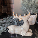 Ceramic glazed Fawn Brown sitting Reindeer H17cm