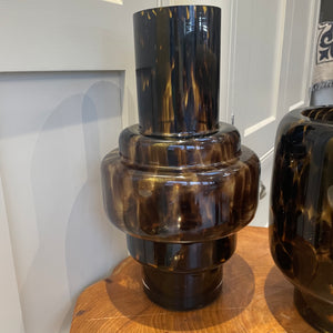 Black & Amber Tortoise Shell Effect Glass Vases Available in two styles - Round & Stepped tall
