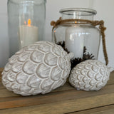 Ceramic whitewashed Artichoke / Pinecone decorations - 2 sizes