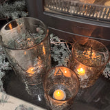 Grey Smokey Glass Candle Holders with Tree detail - 3 sizes