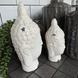 Distressed White Ceramic Buddha Heads - 2 sizes