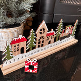 Long Wooden L44cm Advent Calendar Counter with Train and snow scene Marker to count the days down