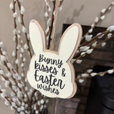 Hanging Wooden Natural Rabbit Plaques 15cm Bunny Kisses & Easter Wishes