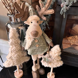 Standing Fur Reindeer with Green Hat & Scarf with extendable legs 54cm