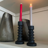 Black Wooden Ribbed Candle Holders - 2 sizes