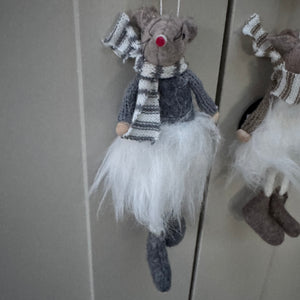 Fabric Hanging Mouse in Tutu 18cm - Grey & Taupe