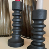 Black Wooden Ribbed Candle Holders - 2 sizes