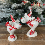 Christmas Ceramic Red & White Skating Reindeers - Available in 2 sizes; Small 12cm & Large 15cm