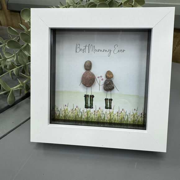 Mini Framed Pebble Art -  White block square frame 12.5cm
'Best Mummy Ever!' PPMW61