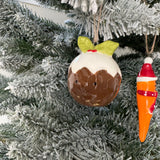Fun Christmas ceramic Hanging Decoration - Christmas pudding with smiling face 5.9cm&nbsp;