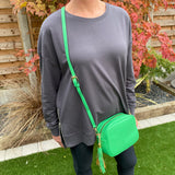 Green Faux Leather Cross Body Bag with Tassel L21cm