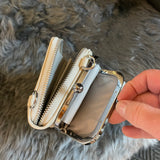 Silver Faux Leather Cross Body Purse/Mobile Bag