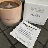 Soy Candle 6.5cm with a Wish-bracelet
Presented in a Dusky Pink Glass Jar with the Fragrance Green Tea Time
Quote on the Candle Jar -&nbsp; 'Friends'