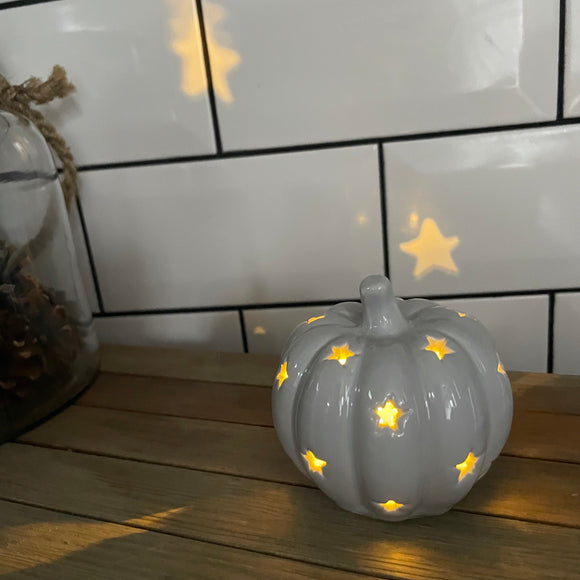 Small Grey Ceramic LED Pumpkin
