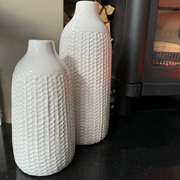 White Patterned Tall Vases - 2 sizes