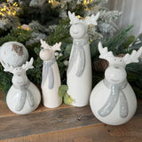 Tall Ceramic Standing Reindeers with Grey Scarf - Large