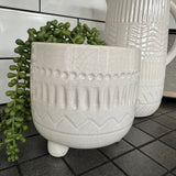 White Patterned Ceramic Raised Planting Pot H14.5cm