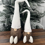 Scandinavian-inspired Christmas Gonks; Winter white corduroy long hat and feet with a faux fur beard and a smooth wooden peg nose.
Available in two sizes - Small 35cm and Large 50cm