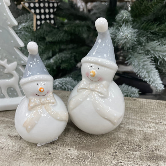 Christmas Ceramic Snowman with Bow - Small & Large