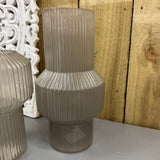 Light Grey Glass Ribbed Vases - 2 sizes