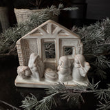 Christmas ceramic glazed small Off-white Neutral Nativity Scene 14cm