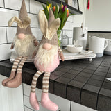 Sitting Fabric Bunny Brown Gonks with dangly legs 45cm Available in 2 body colours - Grey or Pink 