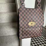 Faux Leather Slim Body Bag - Brown/Black chequered