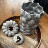 Neutral Grey &amp; White glazed Ceramic vase featuring an all-over embossed mini pumpkin pattern H24.5cm
