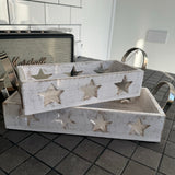 Whitewashed wooden Star caddy with handles - 2 sizes