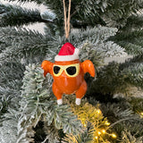 Fun Christmas Santa Turkey wearing Sunglasses Ceramic Hanging Decoration 7.5cm&nbsp;