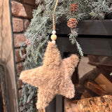 Faux fur Neutral hanging Stars 17cm decorations - 3 colours