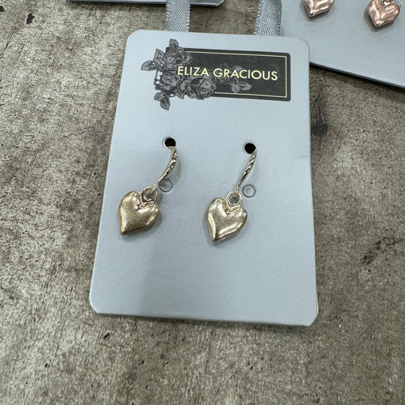 Eliza Gracious - Petit Heart Dropper Earrings | Pale Gold