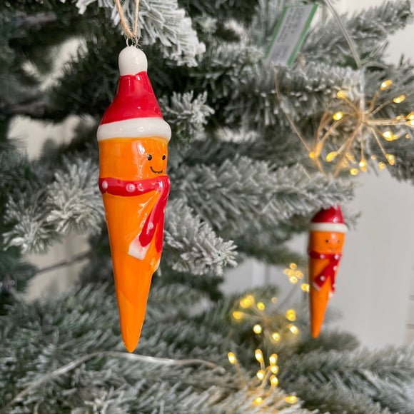 Christmas Ceramic Carrot Hanging Decoration 10cm