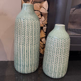 Tall Green Glazed Vase with a cable knit pattern style
Available in two sizes; Small H28.5cm &amp; Large H37.5cm&nbsp;