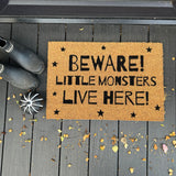 Natural Doormat - 'Beware! Little Monsters Live Here!'